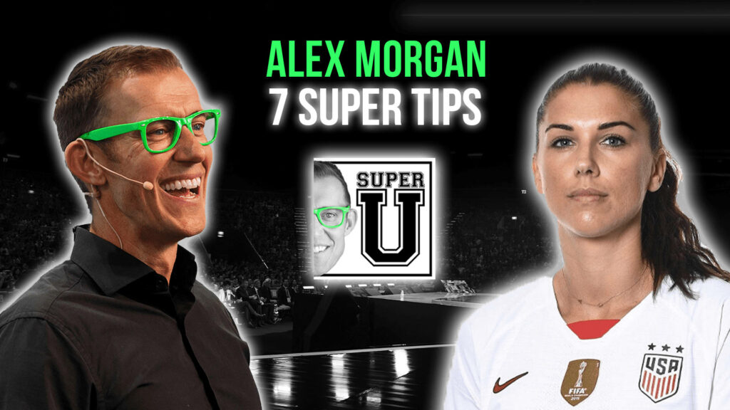 Alex Morgan sharing top 7 sports tips on Super U Show inspiring success with wallpaper background