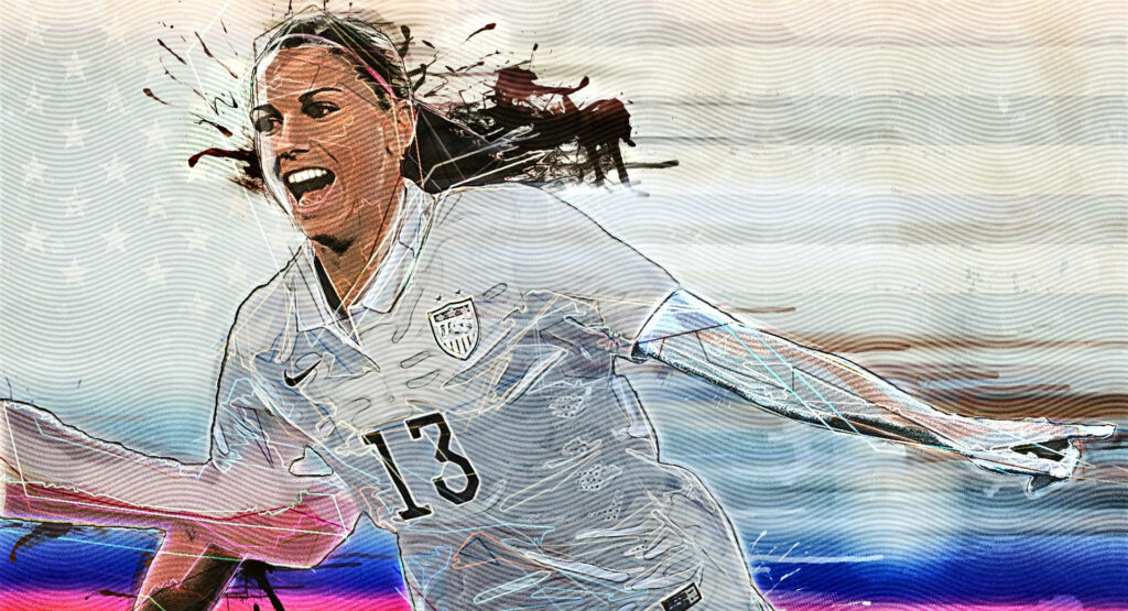 Alex Morgan digital art wallpaper USA soccer player celebrating in dynamic vibrant style
