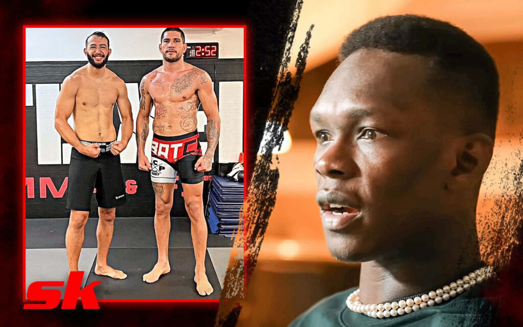 Dynamic MMA wallpaper with Alex Pereira Dominick Reyes in gym Israel Adesanya portrait lighting