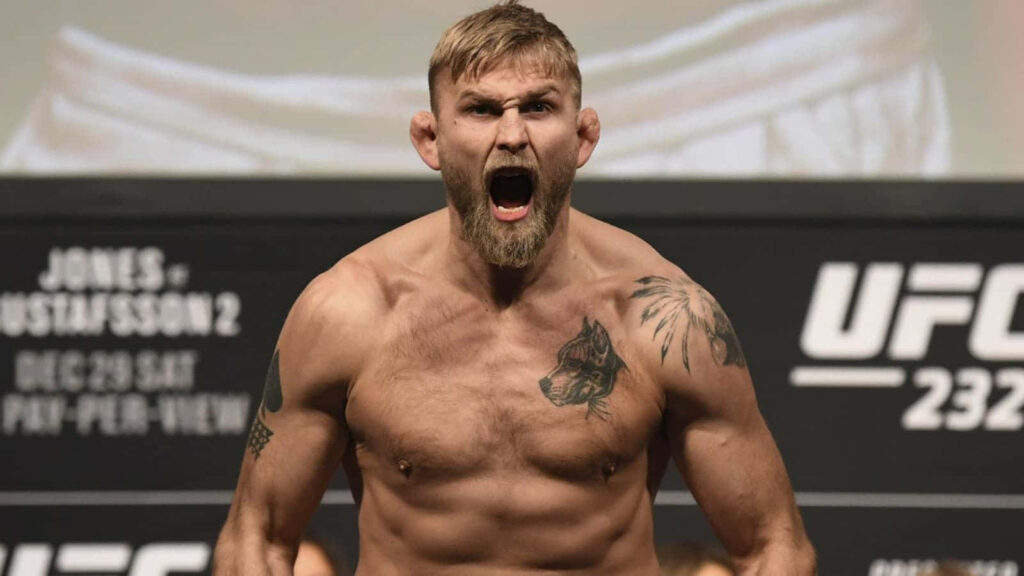Alexander Gustafsson shirtless shouting fiercely on UFC stage intense professional MMA fighter wallpaper