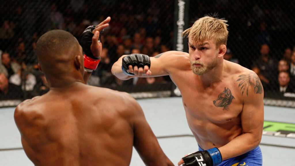 Alexander Gustafsson delivers a powerful right hand to Jon Jones in intense UFC fight wallpaper