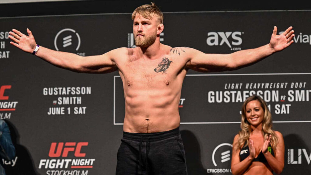 Alexander Gustafsson UFC weigh-in confident pose athletic physique focused fighter on stage wallpaper