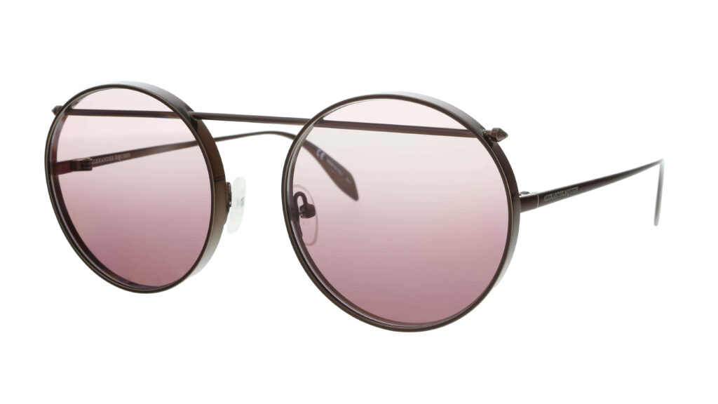 Alexander McQueen round metal sunglasses with pink gradient lenses modern designer style wallpaper