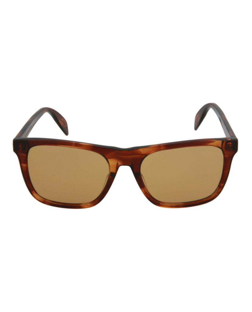 Alexander McQueen sunglasses yellow UV tint sleek brown frame modern fashion wallpaper