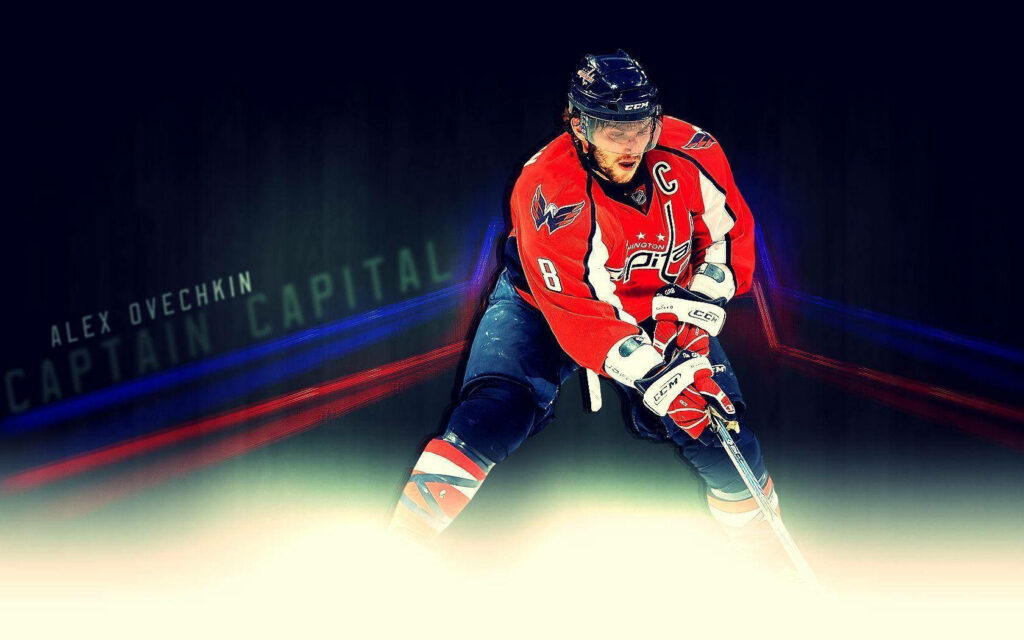 Alexander Ovechkin in Washington Capitals jersey leading the team with fierce energy wallpaper