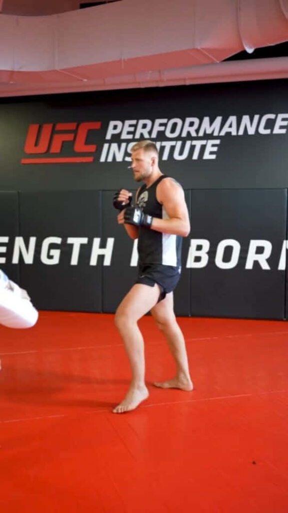 Alexander Volkov training intensely in the UFC Performance Institute octagon wallpaper background