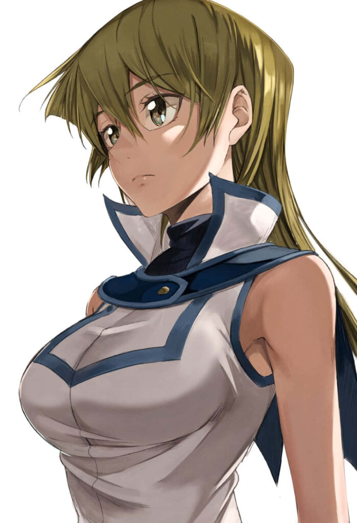 Alexis Rhodes in Duel Academy uniform showcasing her intelligence and determination YuGiOh wallpaper