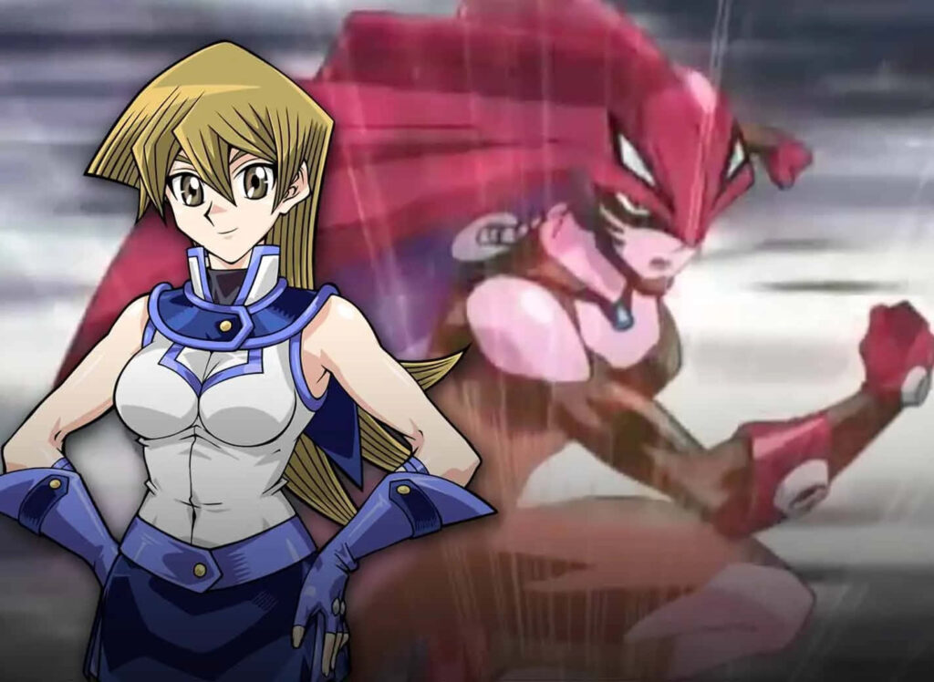 Alexis Rhodes in intense Yu-Gi-Oh duel with signature monster dynamic wallpaper background