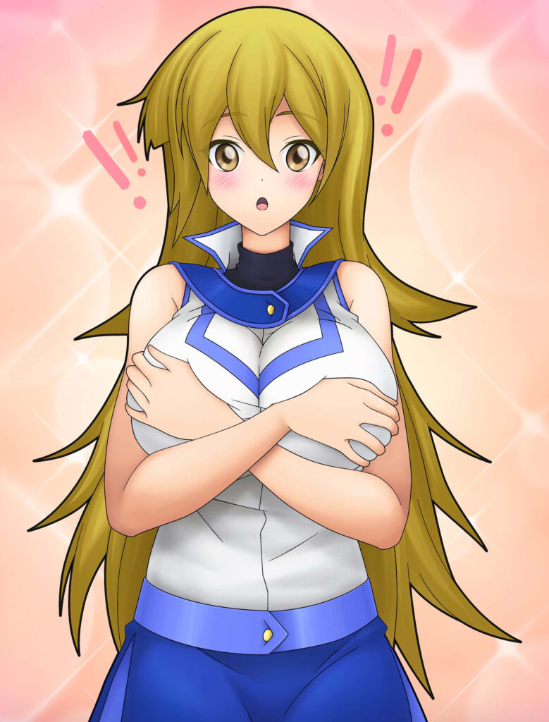 Alexis Rhodes Yu-Gi-Oh anime character surprised pose pastel background academy uniform Wallpaper