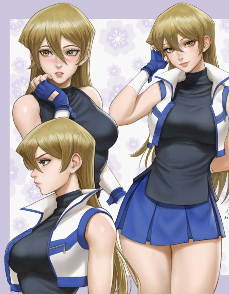 Alexis Rhodes Yu-Gi-Oh confident poses strong determined personality floral wallpaper background