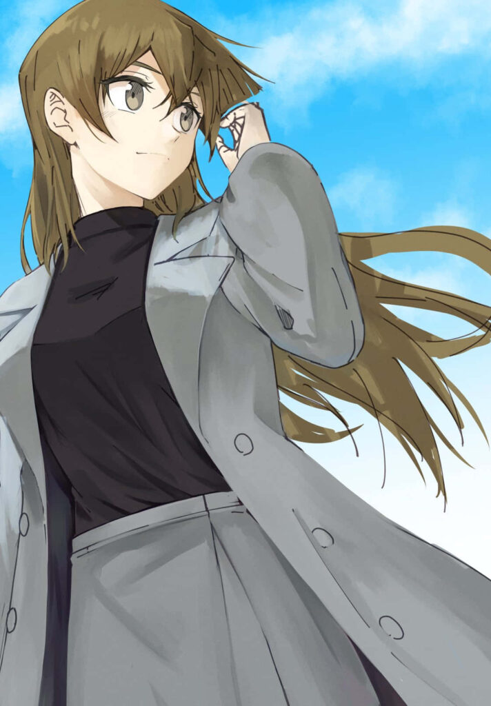 Alexis Rhodes Yu-Gi-Oh confident pose stylish coat flowing blue sky dynamic wallpaper background