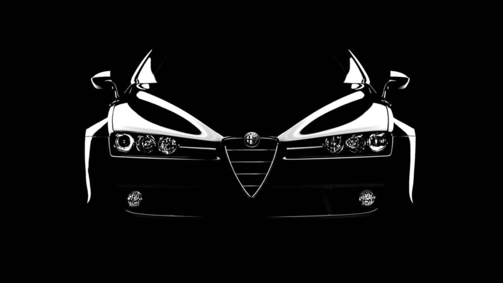 Monochrome front view of Alfa Romeo Brera highlighting elegant curves and iconic design Wallpaper