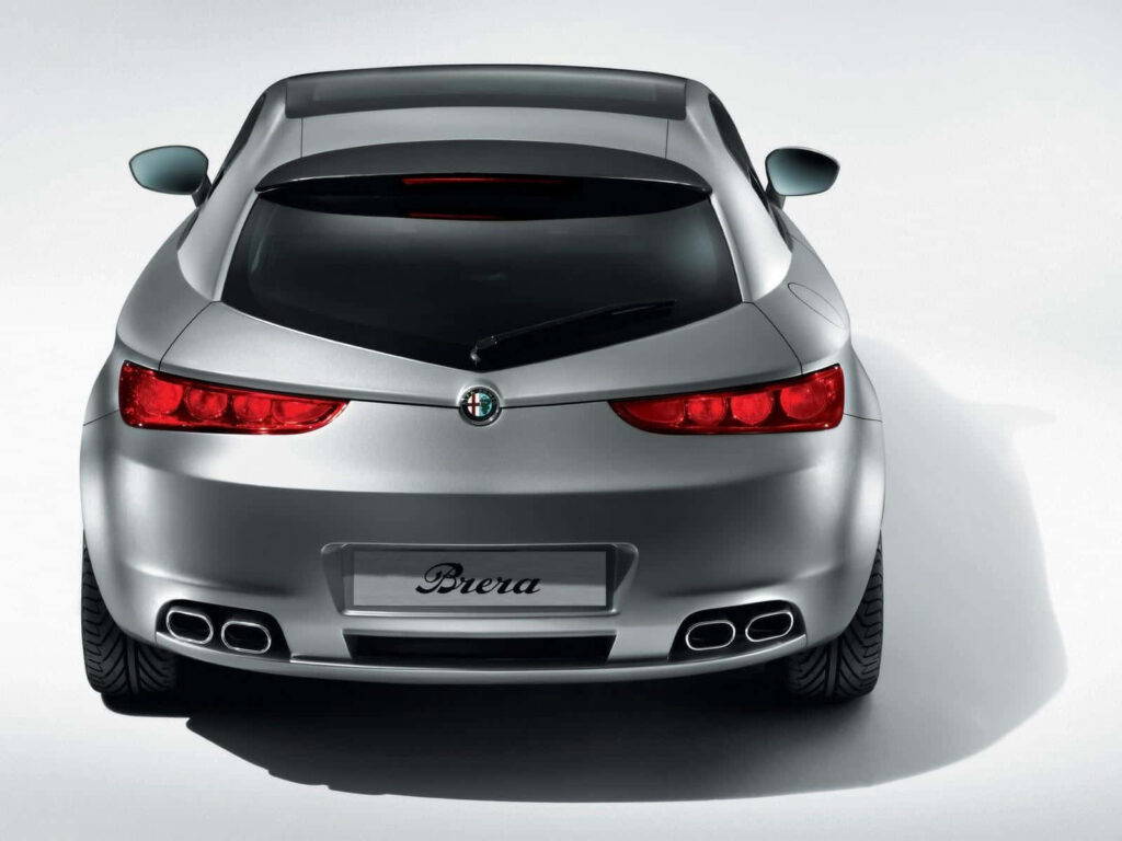 Alfa Romeo Brera rear view showing elegant curves and stylish design on minimal backdrop wallpaper