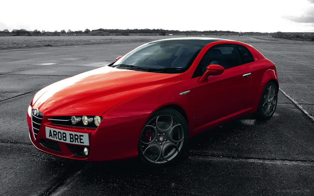 Alfa Romeo Brera red sports car wallpaper sleek design elegant performance muted background
