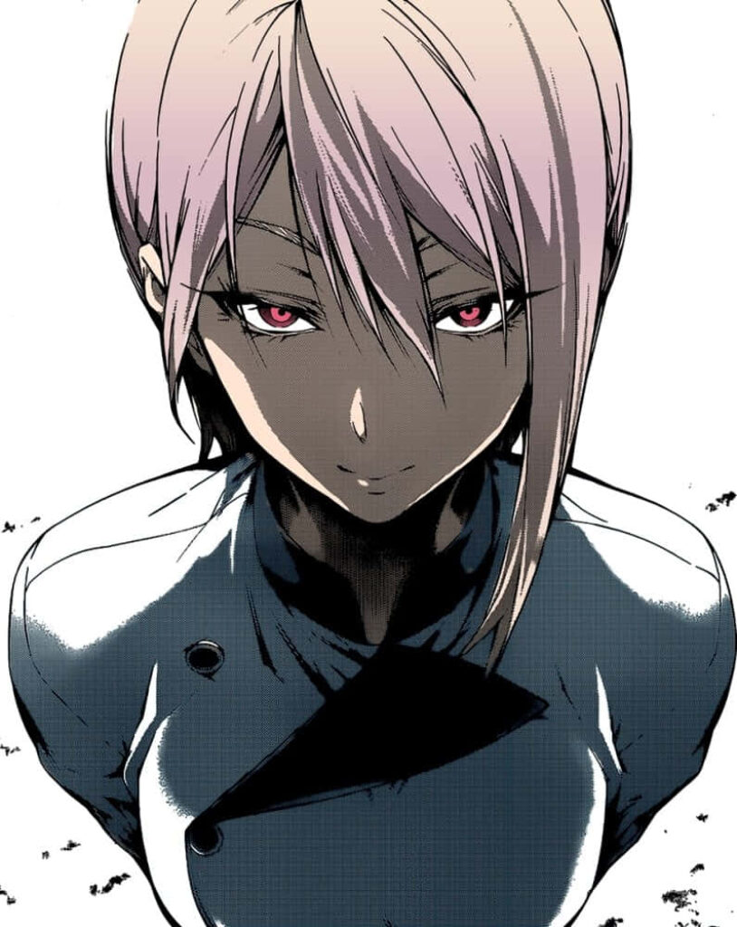 Alice Nakiri anime wallpaper intense expression confident chef uniform minimalist background
