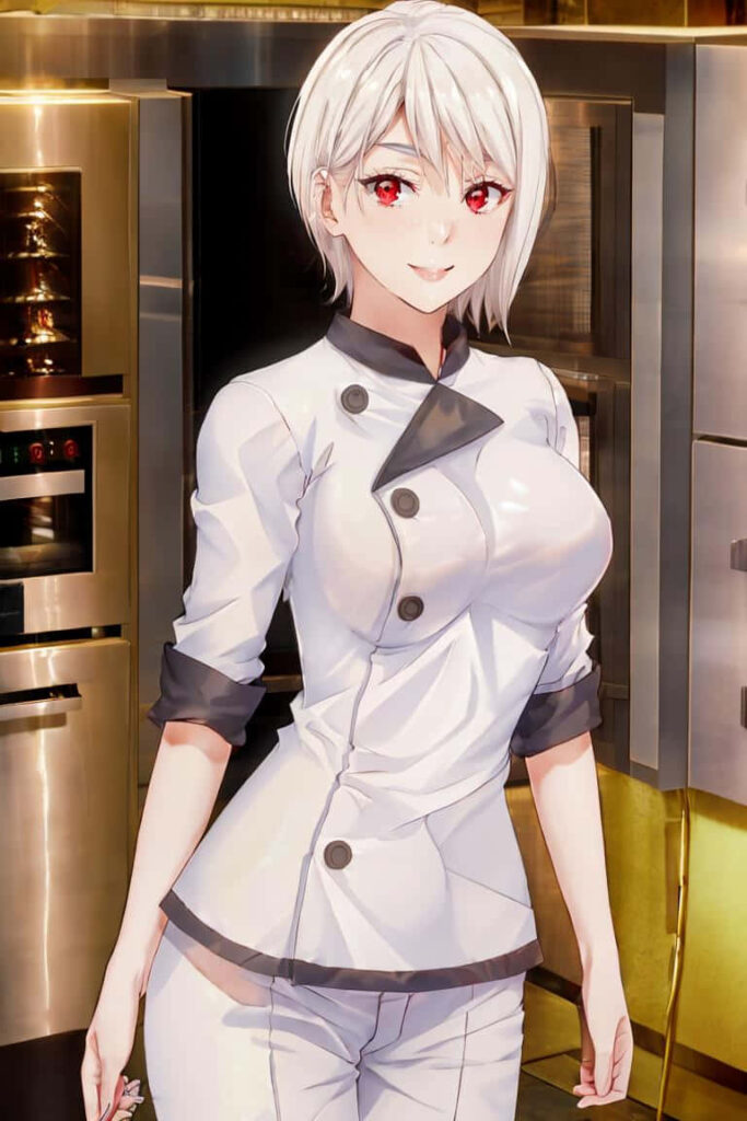 Alice Nakiri chef uniform vibrant anime wallpaper showcasing culinary expertise background
