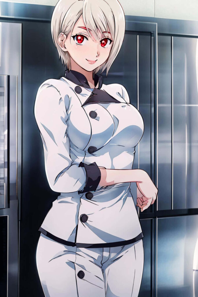 Alice Nakiri anime chef in modern kitchen confident pose wallpaper background image