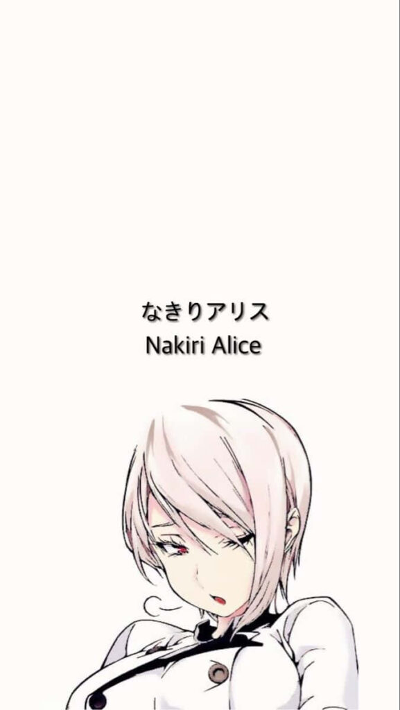 Alice Nakiri anime minimalist wallpaper calm expression white chef uniform light background
