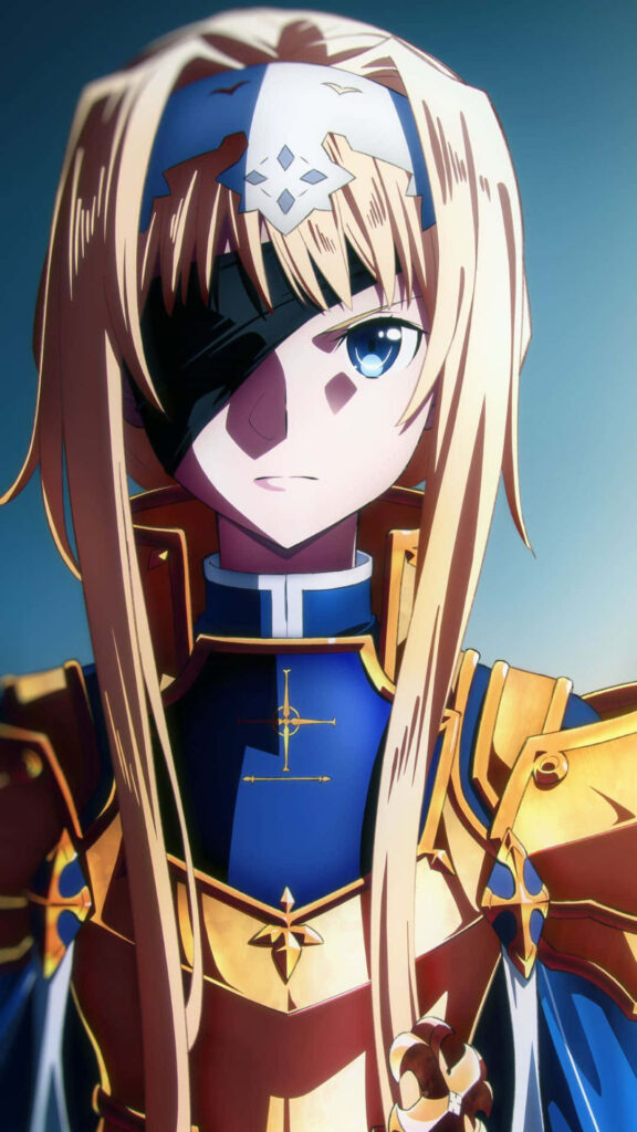 Alice Zuberg in shining armor with determined expression strong warrior virtual world wallpaper