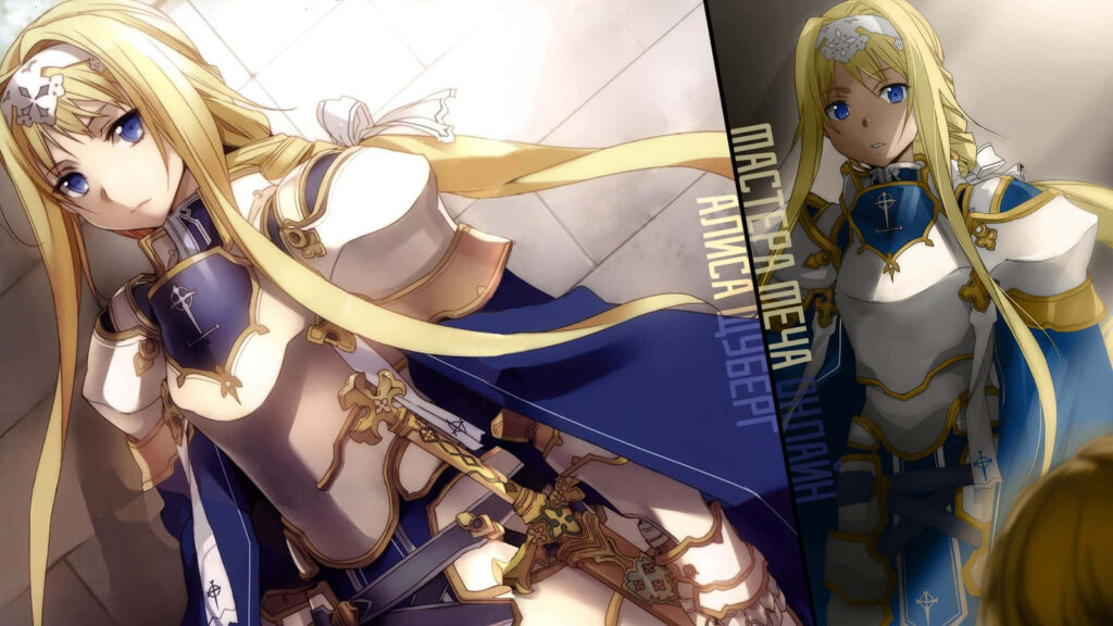 Alice Zuberg in detailed armor with determined expression stunning fantasy wallpaper background