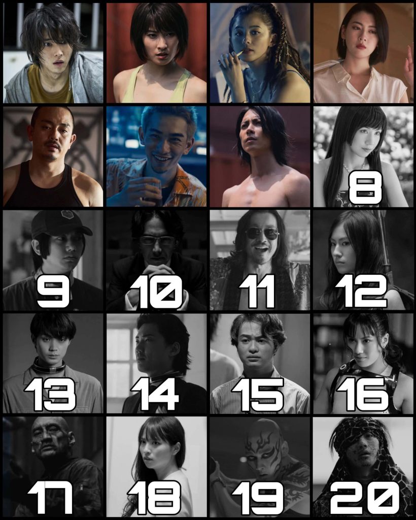 Alice in Borderland wallpaper with vibrant and monochrome portraits of main cast characters