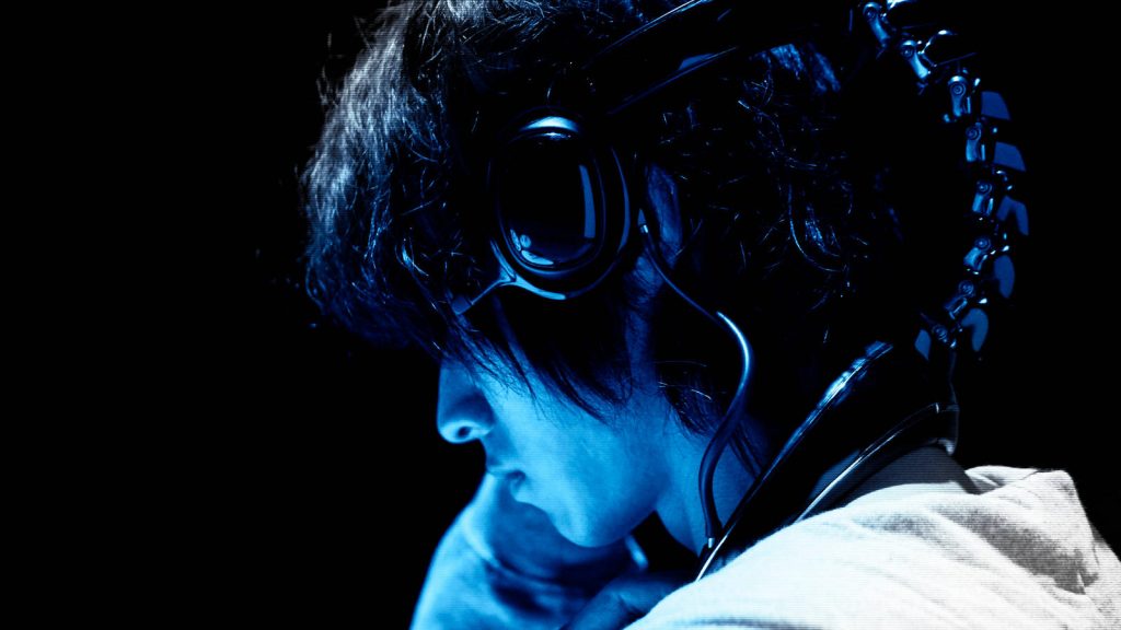 Alice in Borderland character in profile with futuristic headset and blue rim lighting wallpaper
