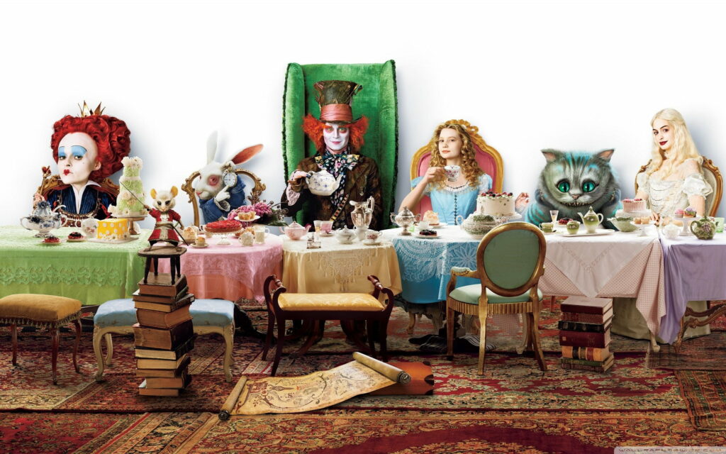 Wonderland's Cinematic Journey: Mesmerizing QHD Wallpaper of Alice in Wonderland Movie