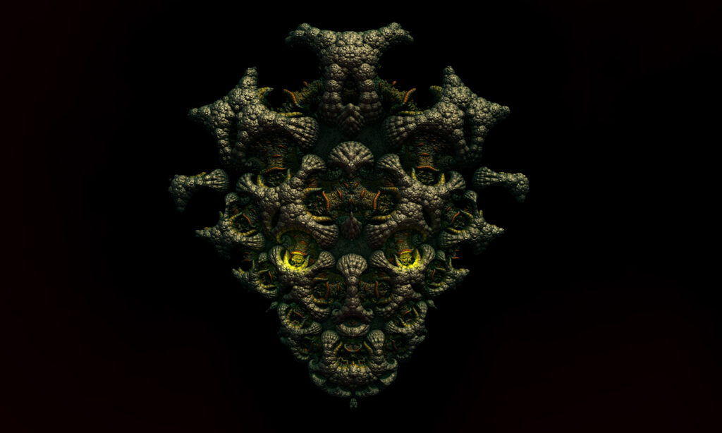 Intricate Alien Structure Wallpaper with Glowing Details on Dark Background