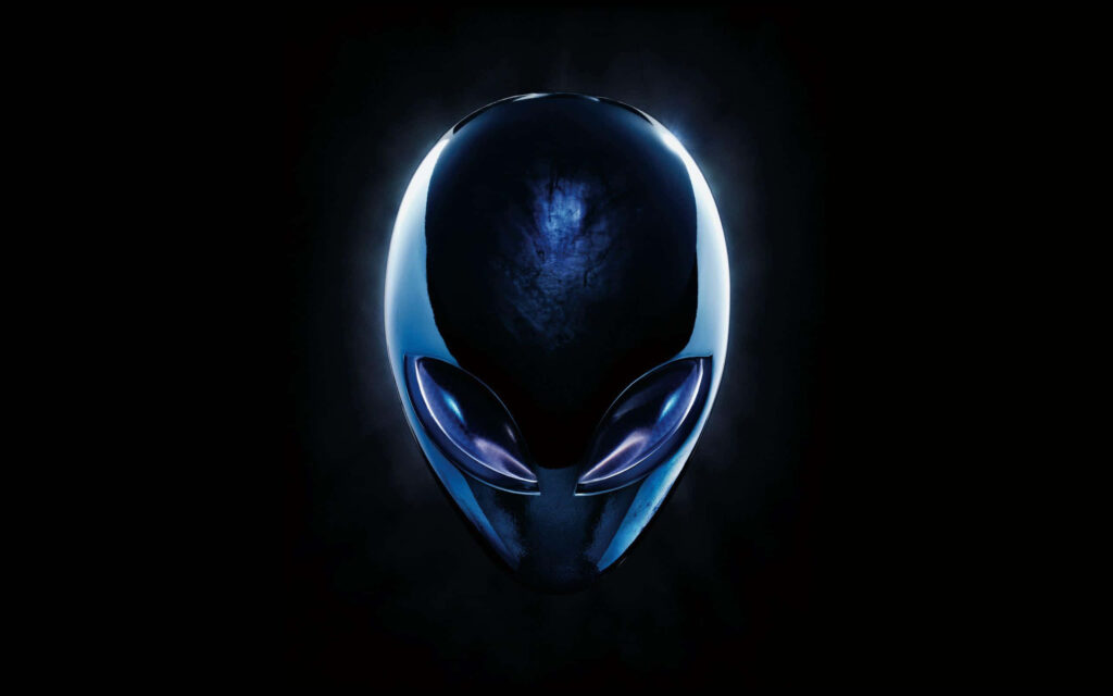Alienware chrome alien head logo glowing on dark futuristic background high performance gaming Wallpaper