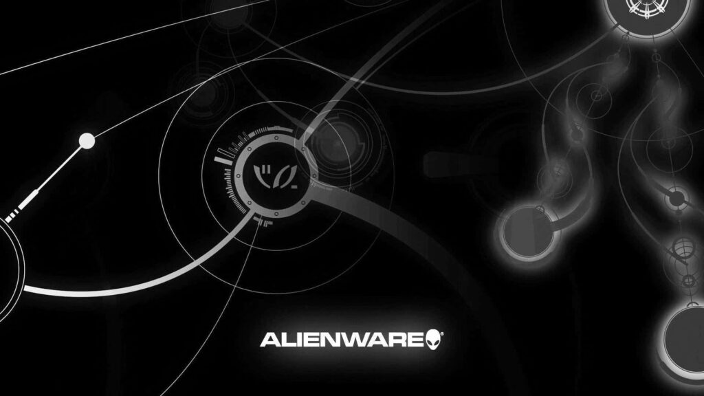 Alienware sleek black wallpaper with futuristic white lines and iconic logo for immersive gaming