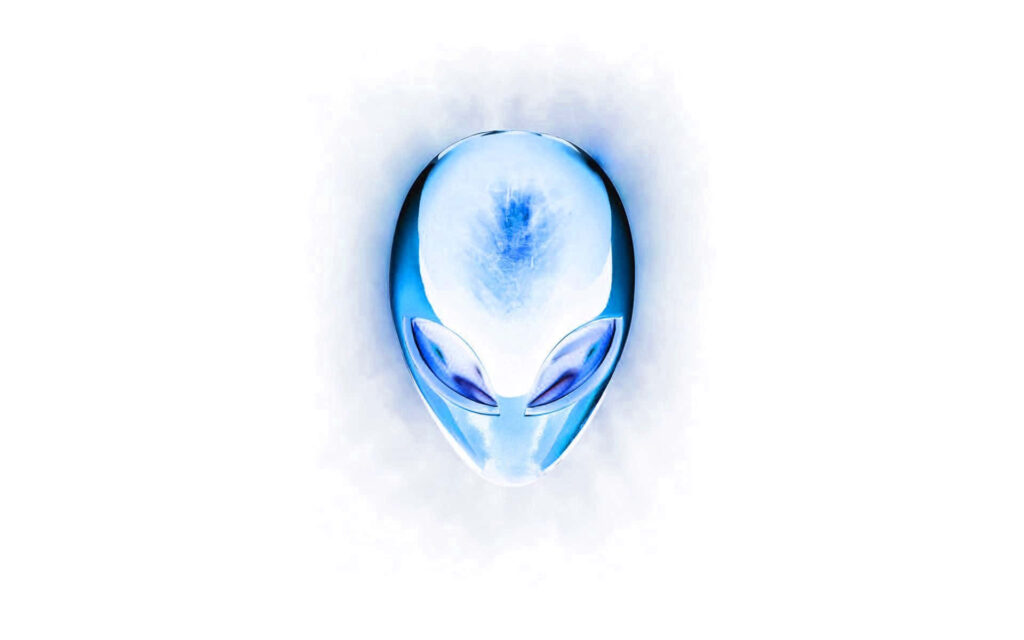 Alienware wallpaper with sleek blue alien head logo on white background high tech gaming design