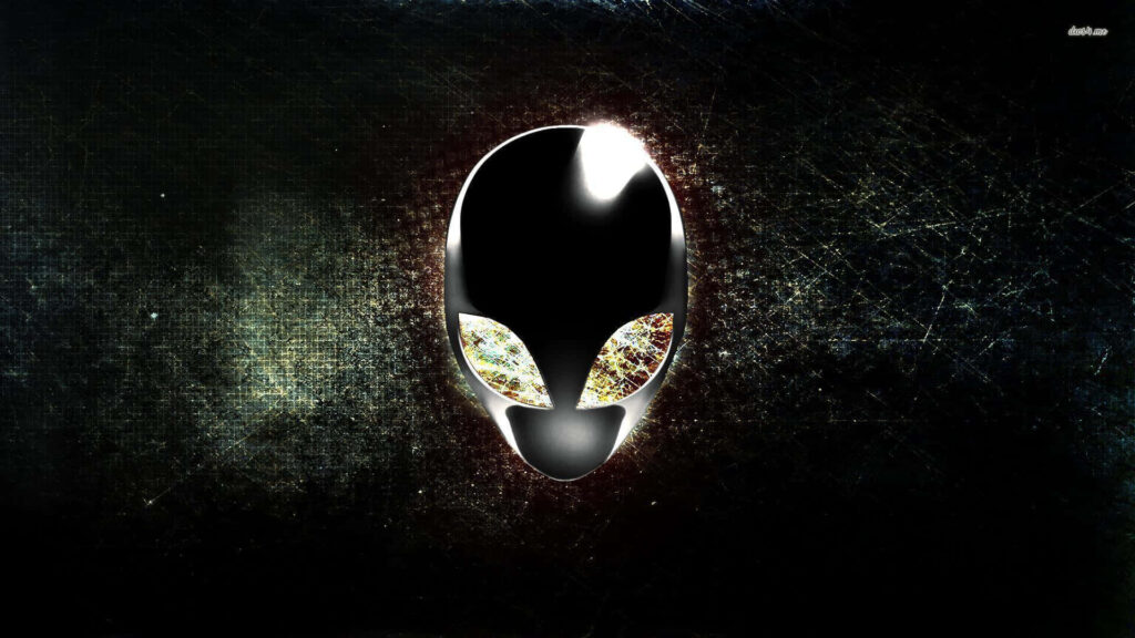 Alienware gaming wallpaper with glowing alien head on sleek textured high tech background