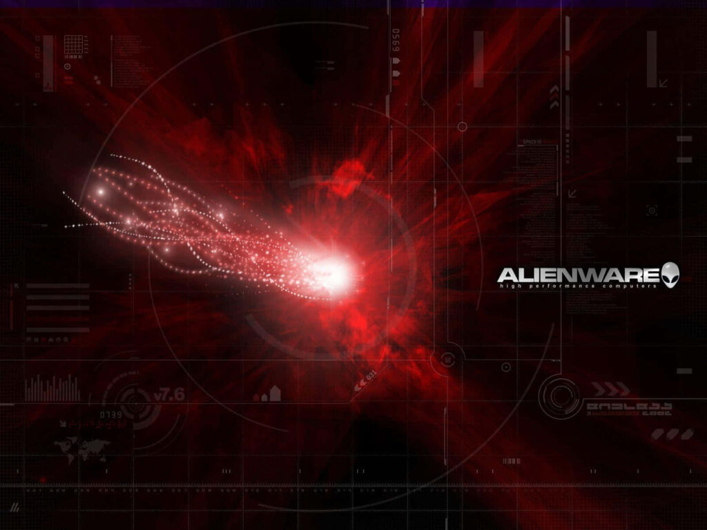 Vibrant Alienware wallpaper with red energy burst and futuristic digital tech for gamers