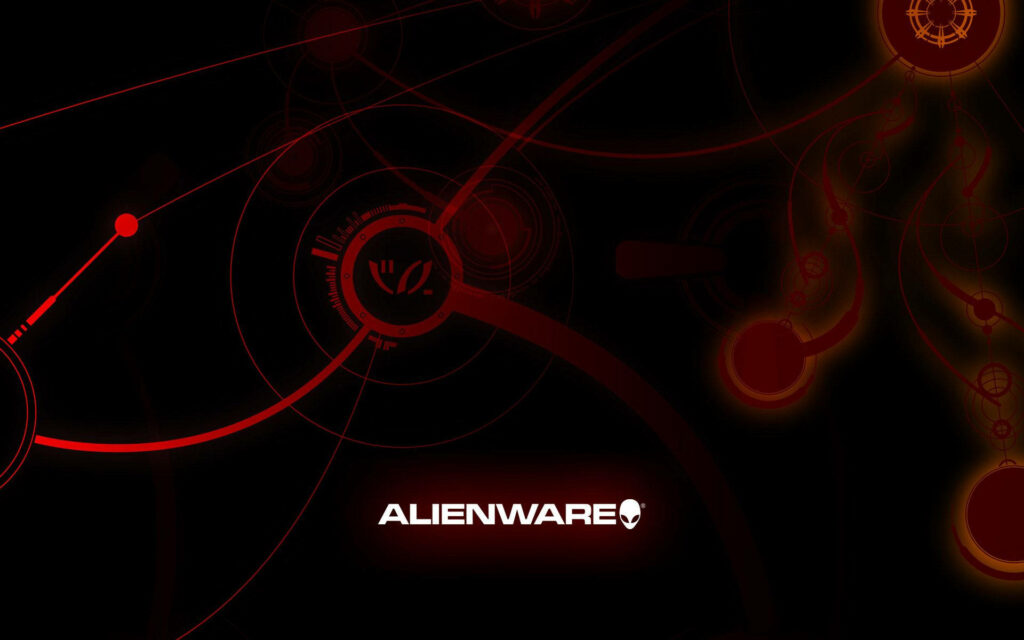 Alienware wallpaper with dynamic red futuristic lines digital elements dark high tech gaming background