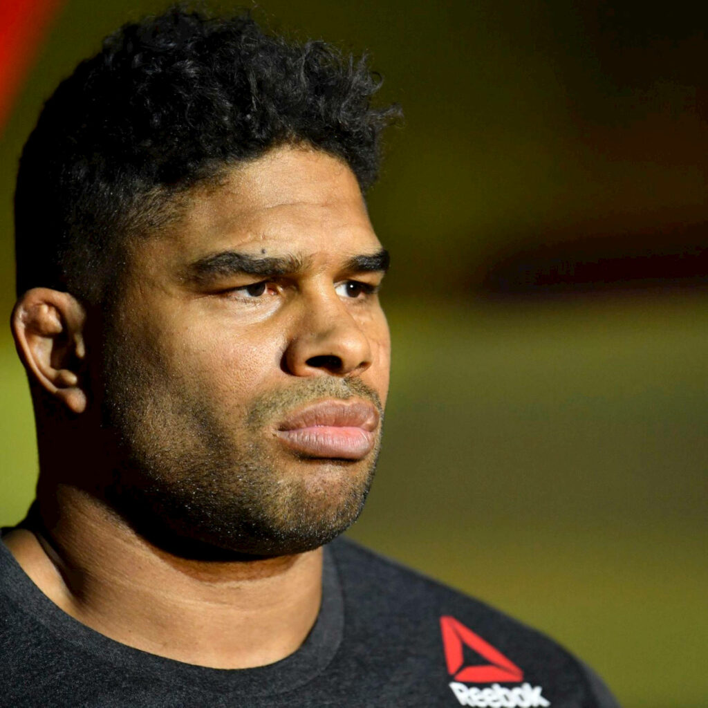 Close-up of Alistair Overeem intense expression MMA fighter wallpaper background image