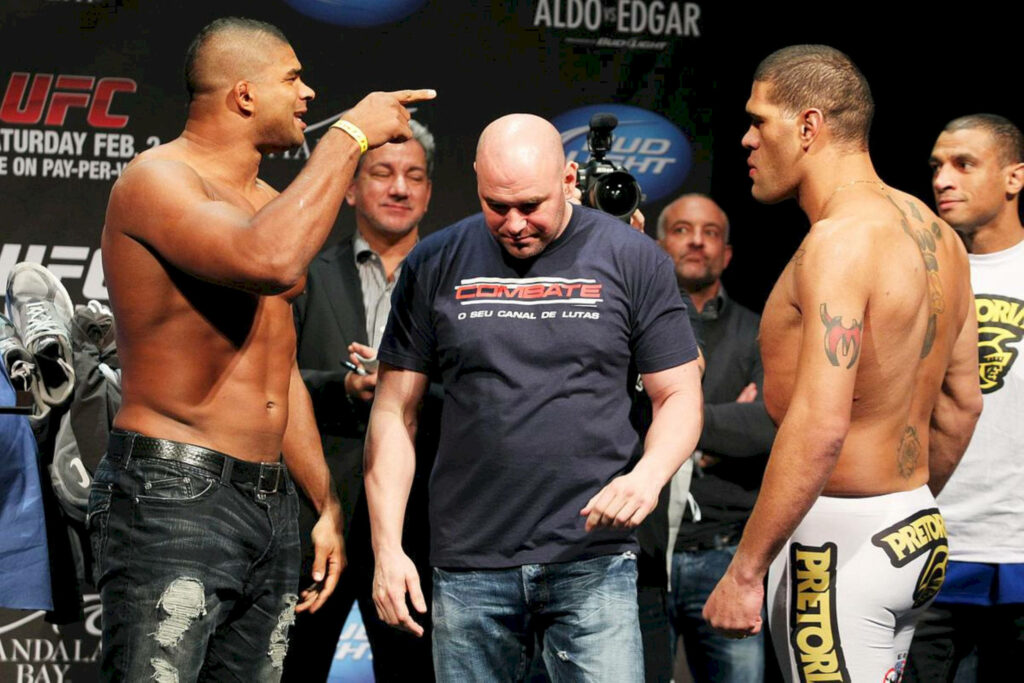 Alistair Overeem and Bigfoot Silva face off with Dana White during UFC weigh-in intense moment Wallpaper