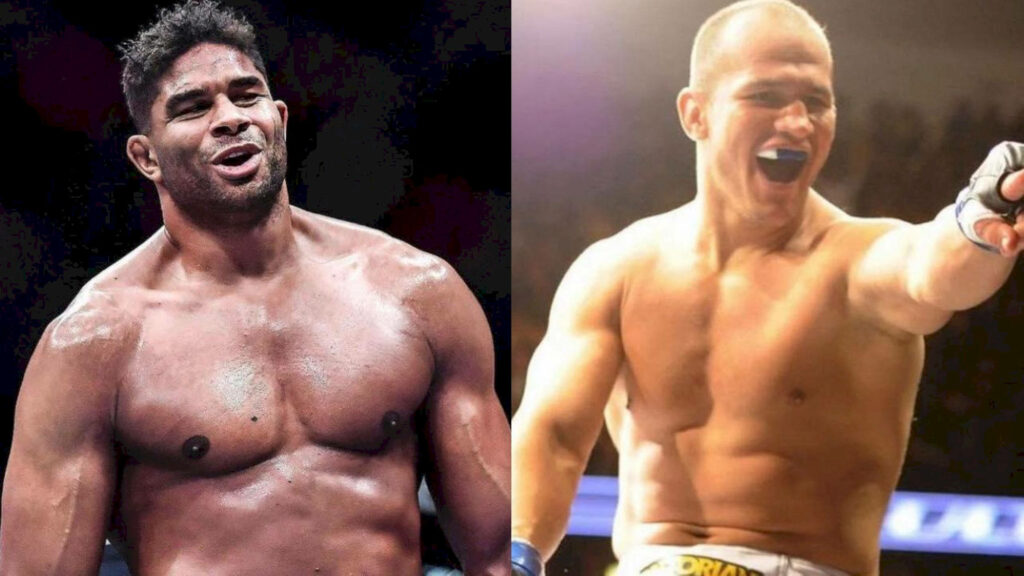 Alistair Overeem and Junior Dos Santos MMA fighters intense faceoff wallpaper background