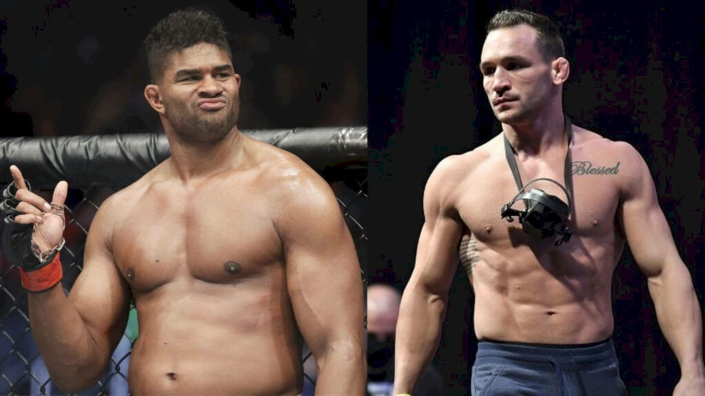Alistair Overeem and Michael Chandler side by side muscular UFC fighters intense wallpaper background