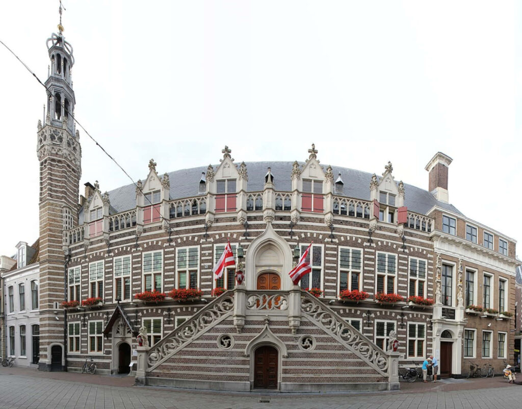 Alkmaar Historic Town Hall Dutch Renaissance architecture ornate brickwork decorative windows Wallpaper