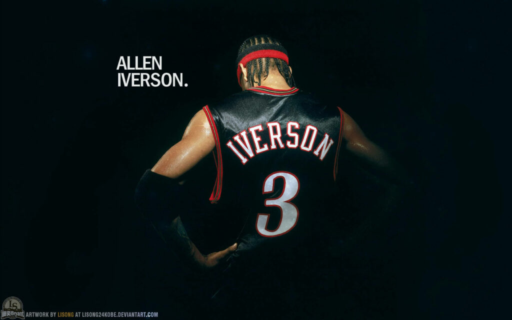 Allen Iverson black jersey number 3 standing back dark background basketball wallpaper