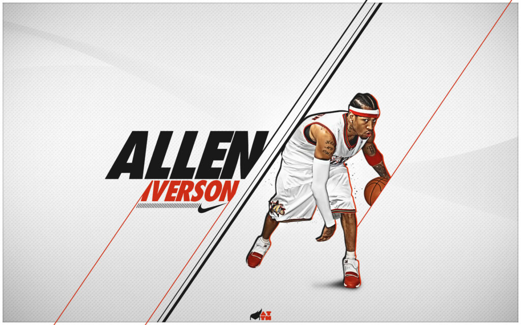 Allen Iverson basketball wallpaper white background dynamic stance signature style energy