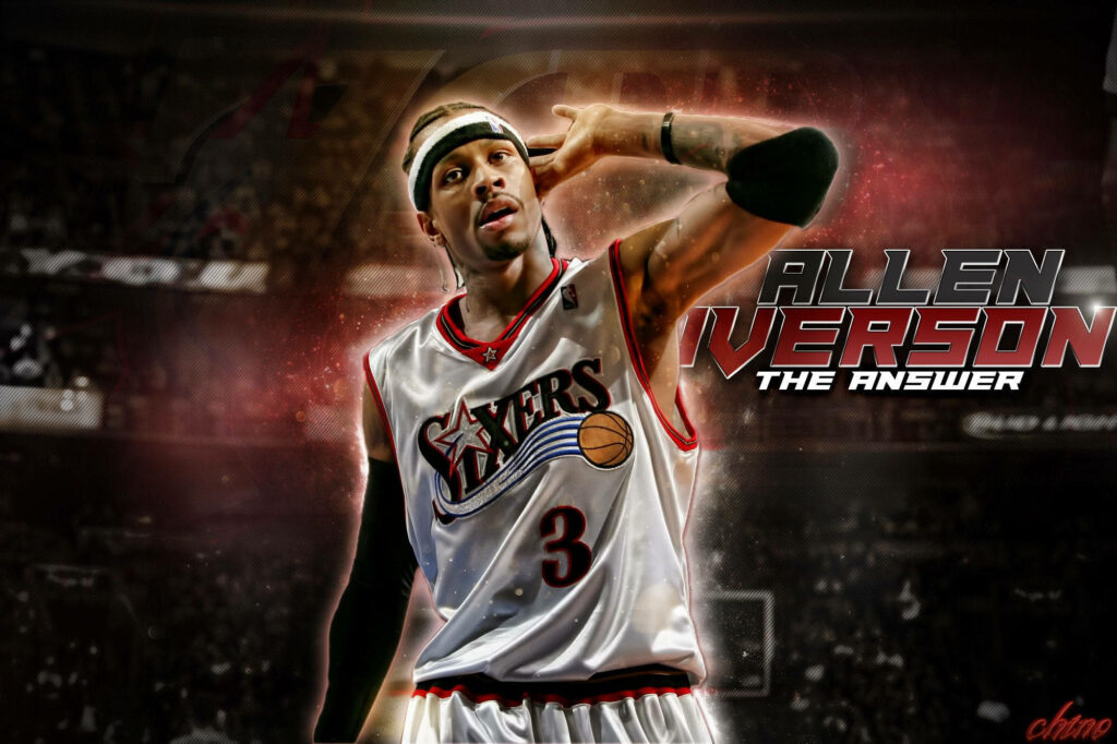 Allen Iverson dynamic wallpaper signature pose energetic basketball legend The Answer background