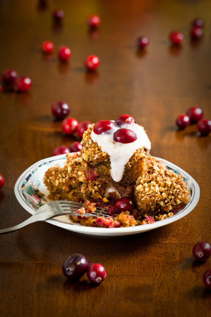 Almond Pudding Dessert with Cranberries & Berries on Rustic Table Wallpaper