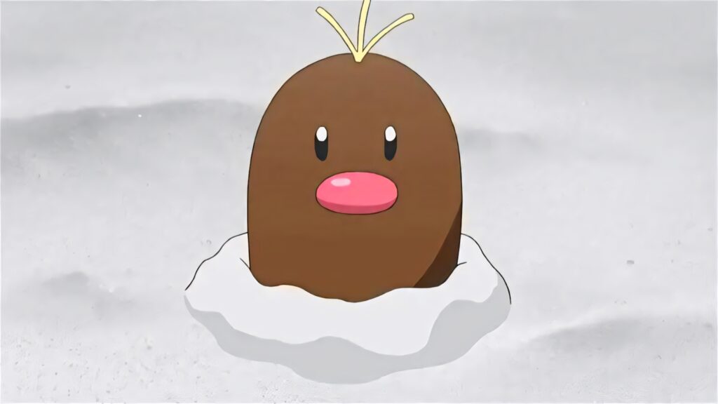 Alola Form Diglett emerging from snowy ground with minimalist winter background Pokémon wallpaper