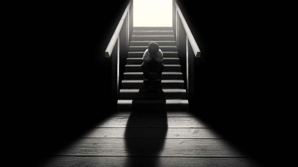 Lonely Steps of Despair: HD Wallpaper of a Sad Little Boy Battling Depression