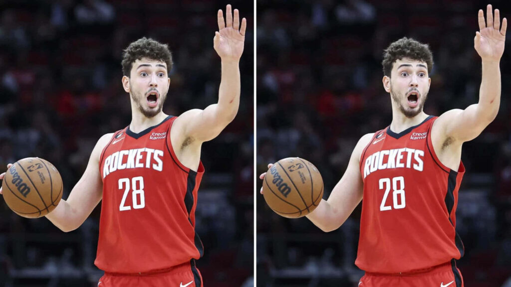 Alperen Şengün Houston Rockets focused intense basketball action athleticism wallpaper background