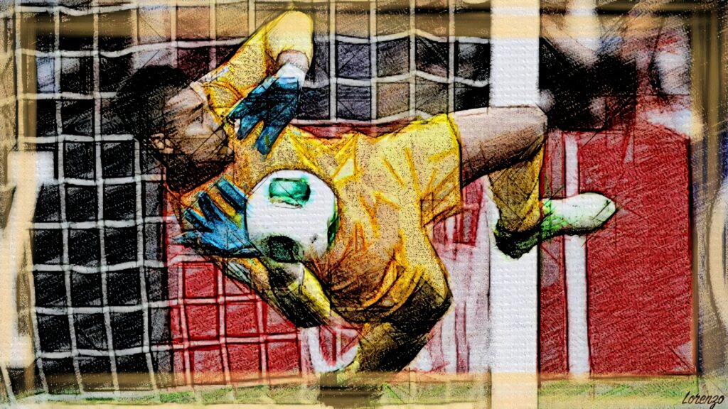 Alphonse Areola mid-air football save showing agility and focus dynamic soccer wallpaper