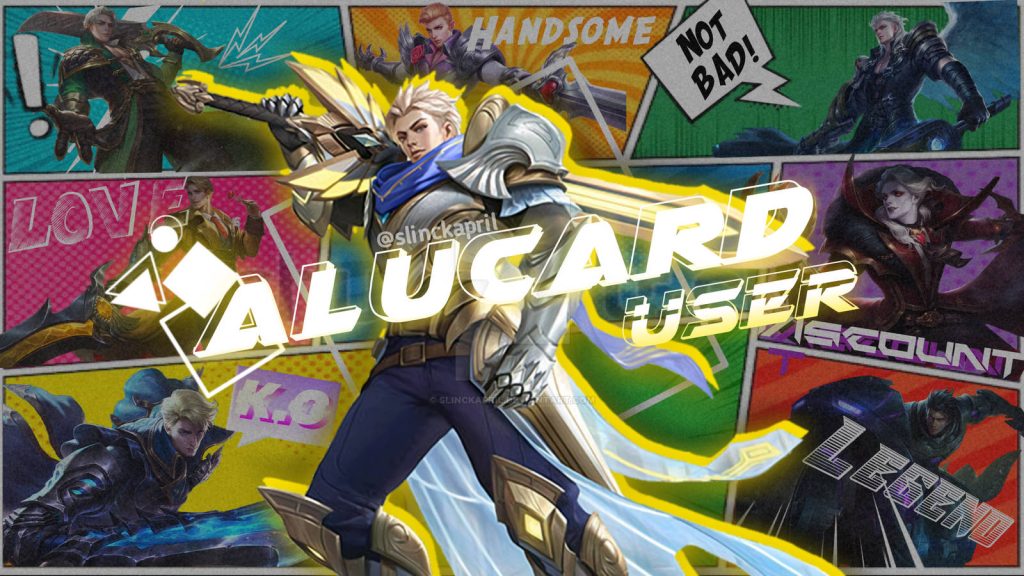 Mobile Legends Alucard wallpaper vibrant collage multiple skins comic style action hero background