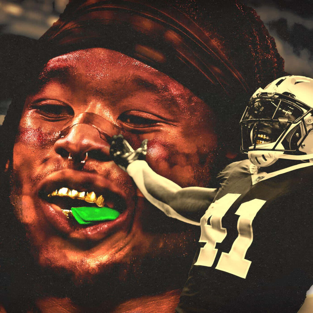 Alvin Kamara NFL wallpaper dynamic intense football star showcasing signature style background
