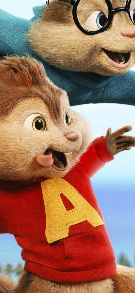 Alvin and Simon from Alvin and the Chipmunks energetic iPhone X cartoon wallpaper colorful background